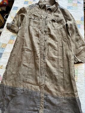 T—Brown  dress 100% linen with Black/gray Accents